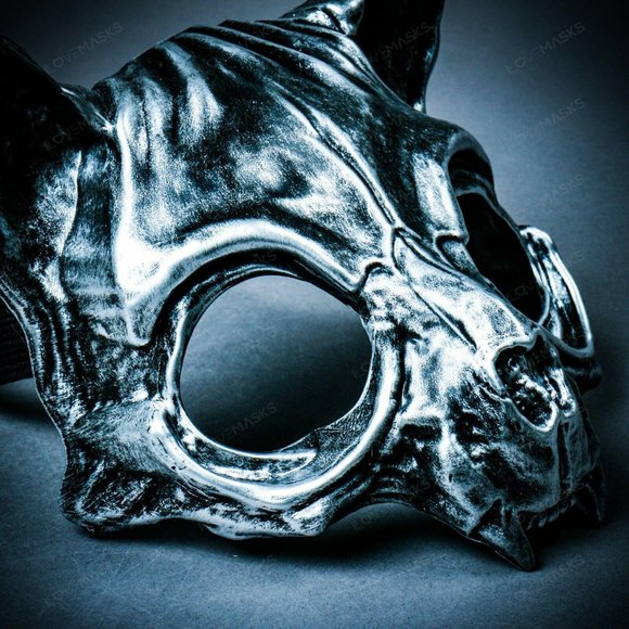 Silver Vampire Skull Cat Halloween Masquerade Robot Cat Costume Party Face Mask - Picture 7 of 7